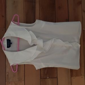 White Ruffled Sleeveless Jones New York Petite Small Stretch Blouse
